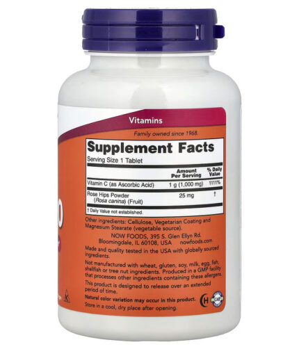 NOW Foods, C-1000 With Rose Hips, 100 Tablets supplement facts