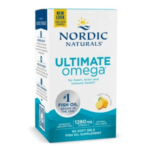 Nordic Naturals Ultimate Omega fish oil box with blue and white design on a white background.