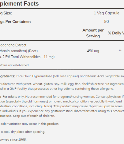 Life extension ashwagandha supplement facts