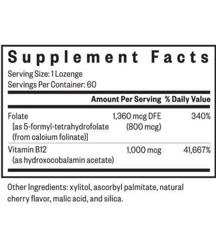 Seeking Health Hydroxo B12 with Folinic Acid -- 60 Lozenges supplement facts