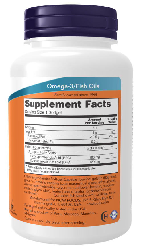 Omega-3, Molecularly Distilled & Enteric Coated 90 Softgels supplement facts Omega-3, Molecularly Distilled & Enteric Coated 90 Softgels supplement facts