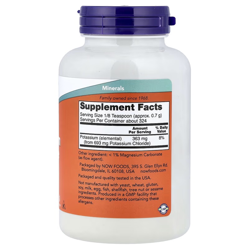 NOW Potassium Chloride supplement fact NOW Potassium Chloride supplement fact