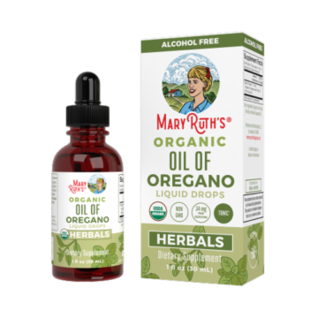 MaryRuth’s Organic Oil of Oregano liquid supplement bottle with dropper.