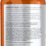 Orange pill bottle with white label listing suggested usage, cautions, and barcode, plus GMP seal on the label.