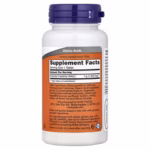 White bottle with a purple cap containing a dietary supplement; the front label shows a 'Supplement Facts' panel on an orange background.