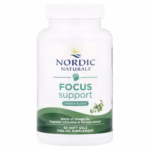 Bottle of Nordic Naturals Focus omega-3 supplement with green label and white cap (60 soft gels).