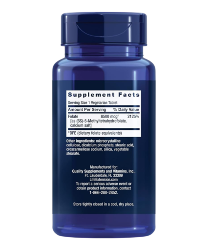 Blue plastic supplement bottle with a white 'Supplement Facts' label on the front.