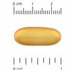 Close-up of a ripe yellow mango with a centimeter ruler above, indicating the fruit's size in centimeters (0–2 cm shown).