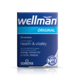 Wellman Original multivitamin box with 29 nutrients for health and vitality and a UK No.1 for men badge (packs branding shown).